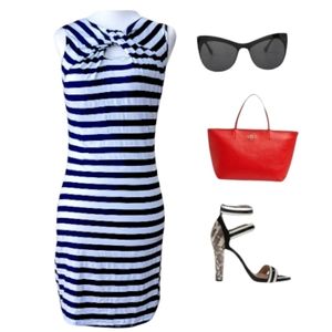 NWOT Ya Los Angeles Black and White Striped Dress Size S